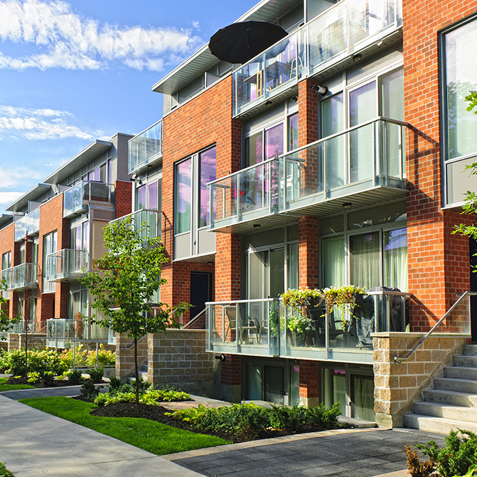 A line of condos/townhomes in Denver neighborhood.