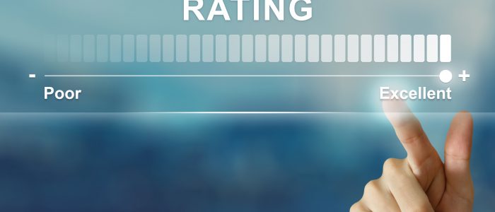 business hand pushing excellent rating on virtual screen interface